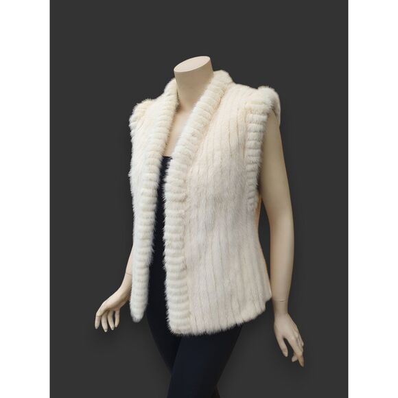 Eggshell White Corduroy Cut Mink Vest -Medium - Picture 3 of 7